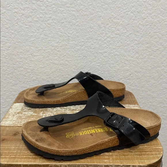 Birkenstock Gizeh Birko Flor Black Patent Sandals Size 37 / 6 - Picture 4 of 7